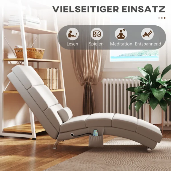 Elektrische Relaxstoel Massagestoel Met Ligfunctie Warmtefunctie Vibratie Lendenkussen 56 X 168 X 84 Cm Crèmewit