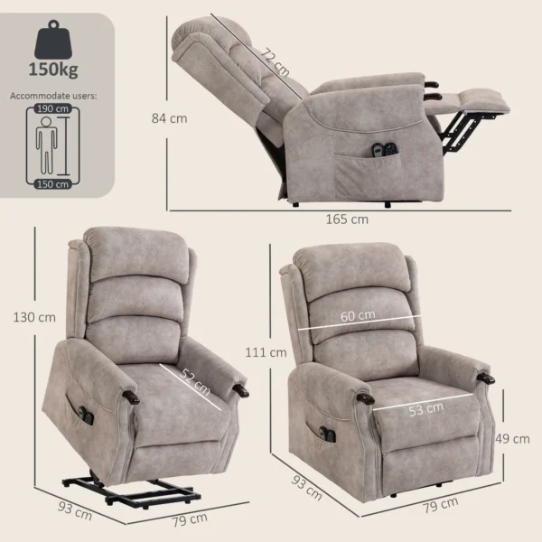 Elektrische Televisiestoel Met Opsta hulp, Relaxstoel Met Vibratiemassage, Verwarming En Ligfunctie, Lichtgrijs