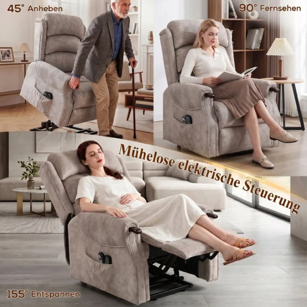 Elektrische Televisiestoel Met Opsta hulp, Relaxstoel Met Vibratiemassage, Verwarming En Ligfunctie, Lichtgrijs