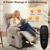 Elektrische Televisiestoel Met Opsta hulp, Relaxstoel Met Vibratiemassage, Verwarming En Ligfunctie, Lichtgrijs
