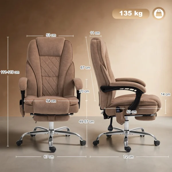 Ergonomische Bureaustoel Met Massagefunctie, Voetensteun, Draaibaar, Rolbaar, Bruin