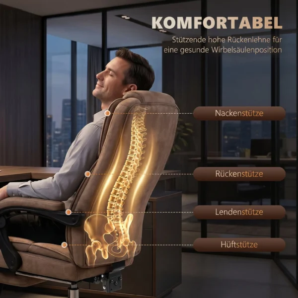 Ergonomische Bureaustoel Met Massagefunctie, Voetensteun, Draaibaar, Rolbaar, Bruin