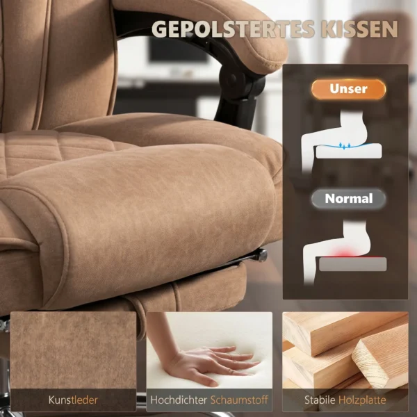 Ergonomische Bureaustoel Met Massagefunctie, Voetensteun, Draaibaar, Rolbaar, Bruin
