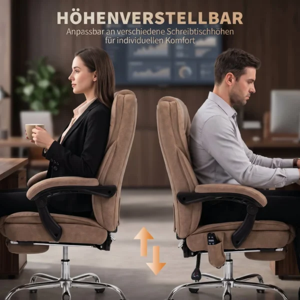 Ergonomische Bureaustoel Met Massagefunctie, Voetensteun, Draaibaar, Rolbaar, Bruin
