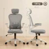 Ergonomische Bureaustoel Met Opklapbare Armleuningen, Verstelbare Lendensteun Grijs