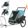 Fietskar Voor Kinderen, 2 zitter, 2 in 1 Opvouwbare Kinderfietskar Met Verstelbare Stoel En Riemen, Blauw