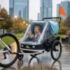 Fietskar Voor Kinderen, 2 zitter, 2 in 1 Opvouwbare Kinderfietskar Met Verstelbare Stoel En Riemen, Blauw