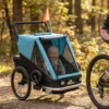 Fietskar Voor Kinderen, 2 zitter, 2 in 1 Opvouwbare Kinderfietskar Met Verstelbare Stoel En Riemen, Blauw
