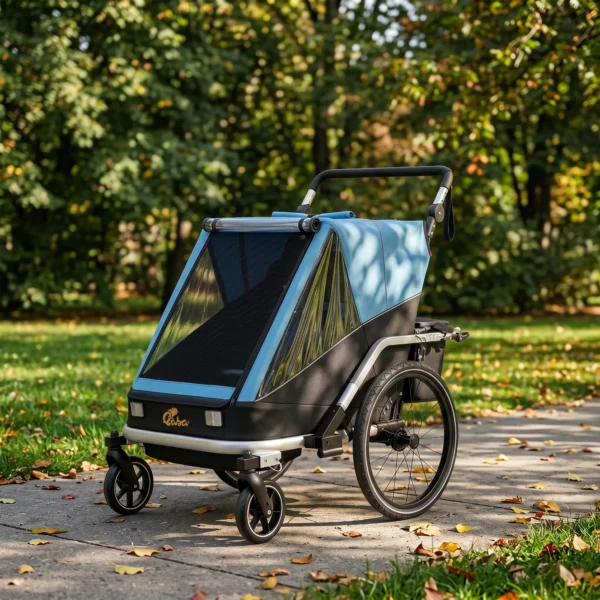 Fietskar Voor Kinderen, 2 zitter, 2 in 1 Opvouwbare Kinderfietskar Met Verstelbare Stoel En Riemen, Blauw