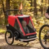Fietskar Voor Kinderen, 2 zitter, 2 in 1 Opvouwbare Kinderfietskar Met Verstelbare Zitplaats En Riemen, Rood