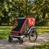 Fietskar Voor Kinderen, 2 zitter, 2 in 1 Opvouwbare Kinderfietskar Met Verstelbare Zitplaats En Riemen, Rood