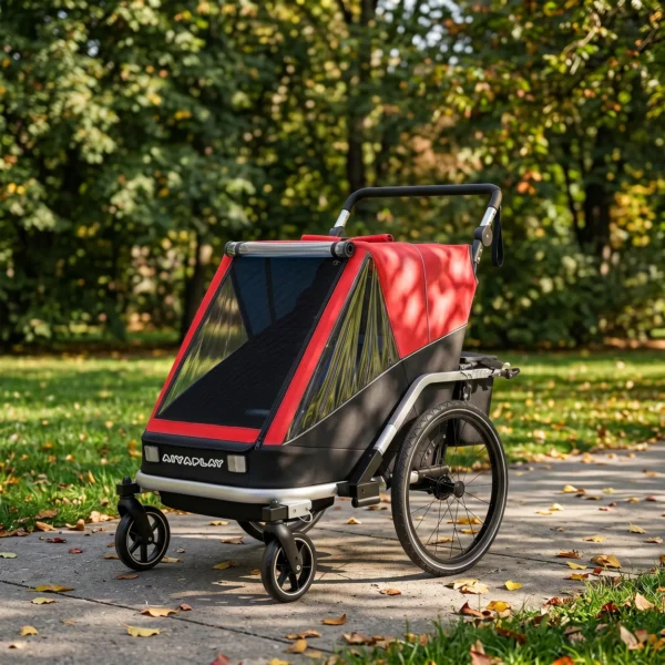 Fietskar Voor Kinderen, 2 zitter, 2 in 1 Opvouwbare Kinderfietskar Met Verstelbare Zitplaats En Riemen, Rood