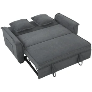 Futon slaapbank, Verstelbare Rugleuning, 2 zits Met 2 Kussens, Donkergrijs