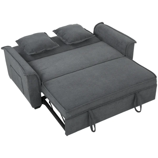 Futon slaapbank, Verstelbare Rugleuning, 2 zits Met 2 Kussens, Donkergrijs