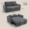 Futon slaapbank, Verstelbare Rugleuning, 2 zits Met 2 Kussens, Donkergrijs