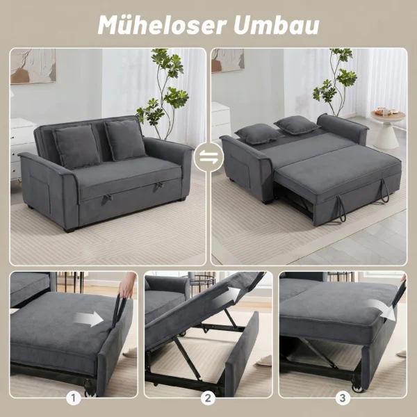 Futon slaapbank, Verstelbare Rugleuning, 2 zits Met 2 Kussens, Donkergrijs
