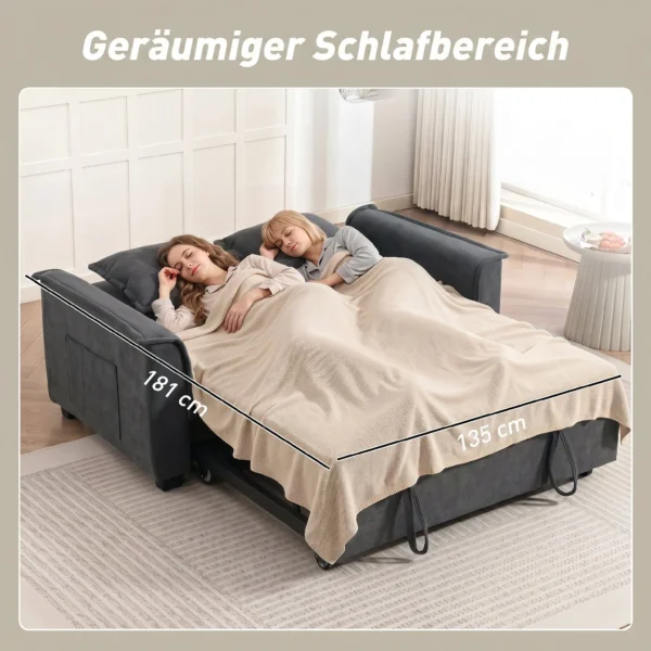 Futon slaapbank, Verstelbare Rugleuning, 2 zits Met 2 Kussens, Donkergrijs
