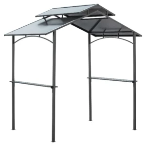 Grillpaviljoen Met Vlamvertragend Dak BBQ Paviljoen Met 2 Planken 2,5 X 1,5m Staal PC Zwart+Bruin