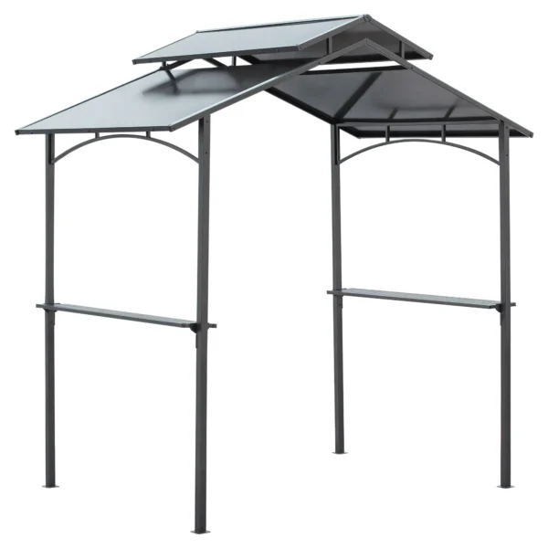 Grillpaviljoen Met Vlamvertragend Dak BBQ Paviljoen Met 2 Planken 2,5 X 1,5m Staal PC Zwart+Bruin