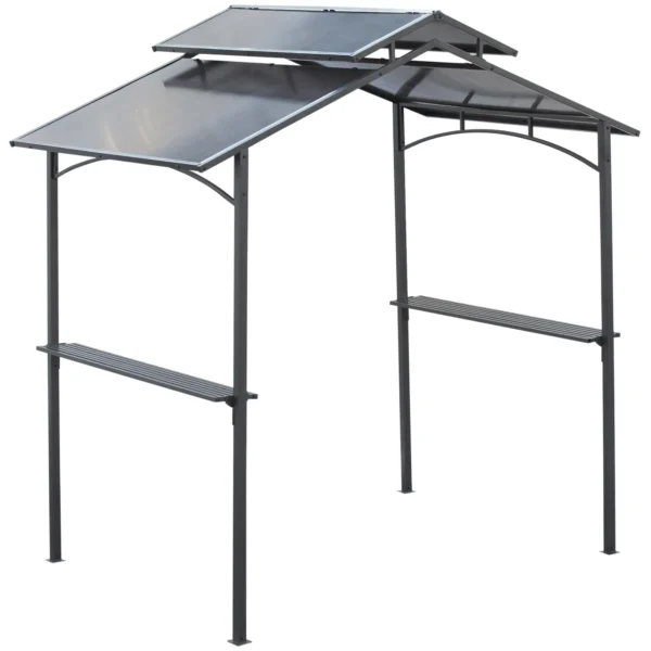 Grillpaviljoen Met Vlamvertragend Dak BBQ Paviljoen Met 2 Planken 2,5 X 1,5m Staal PC Zwart+Bruin