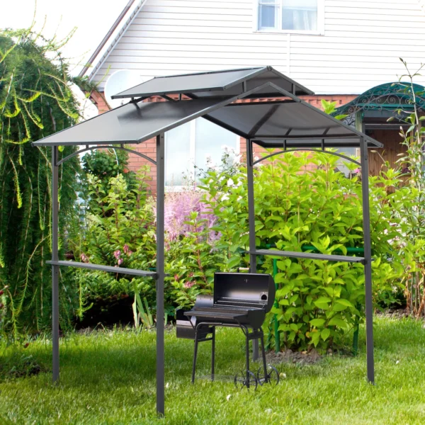 Grillpaviljoen Met Vlamvertragend Dak BBQ Paviljoen Met 2 Planken 2,5 X 1,5m Staal PC Zwart+Bruin