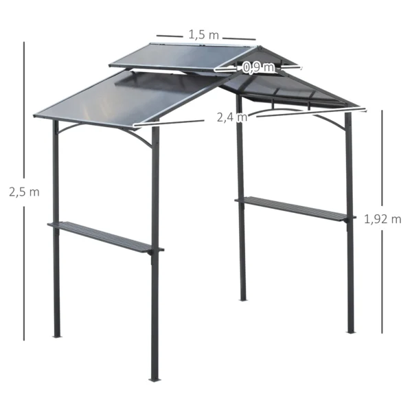 Grillpaviljoen Met Vlamvertragend Dak BBQ Paviljoen Met 2 Planken 2,5 X 1,5m Staal PC Zwart+Bruin