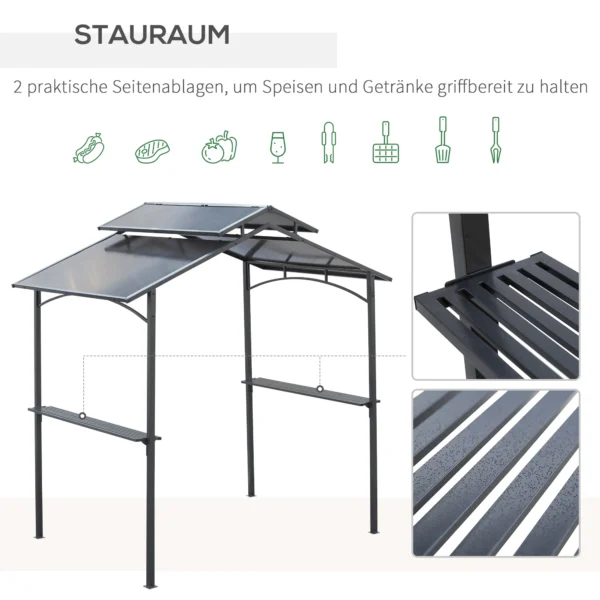 Grillpaviljoen Met Vlamvertragend Dak BBQ Paviljoen Met 2 Planken 2,5 X 1,5m Staal PC Zwart+Bruin