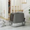 Grote Kattenbak Van Roestvrij Staal, Gesloten Kattenbak Met Metalen Schep En Geurzakje, Donkergrijs
