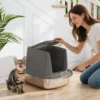 Grote Kattenbak Van Roestvrij Staal, Gesloten Kattenbak Met Metalen Schep En Geurzakje, Donkergrijs