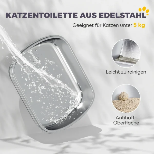 Grote Kattenbak Van Roestvrij Staal, Gesloten Kattenbak Met Metalen Schep En Geurzakje, Donkergrijs
