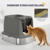 Grote Kattenbak Van Roestvrij Staal, Gesloten Kattenbak Met Metalen Schep En Geurzakje, Donkergrijs