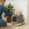 Grote Kattenbak Van Roestvrij Staal, Gesloten Kattenbak Met Metalen Schep En Geurzakje, Donkergrijs