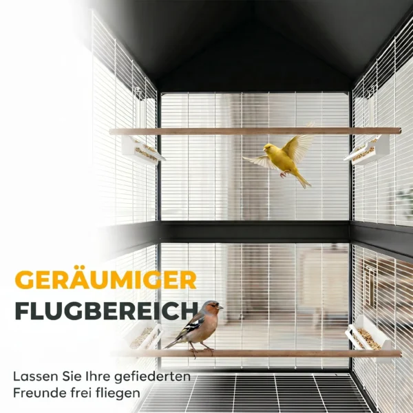 Grote Vogelvolière Vogelkooi Met Afneembare Scheidingswand 2 Deuren 2 Houten Stangen Rollen 2 Schalen 4 Voederautomaten XXL