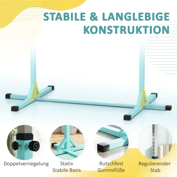 Gymnastiek Turnrek, Rekstang, 13 staps In Hoogte Verstelbaar, Tot 75 Kg Belastbaar, Staal, Beukenhout, Lichtblauw