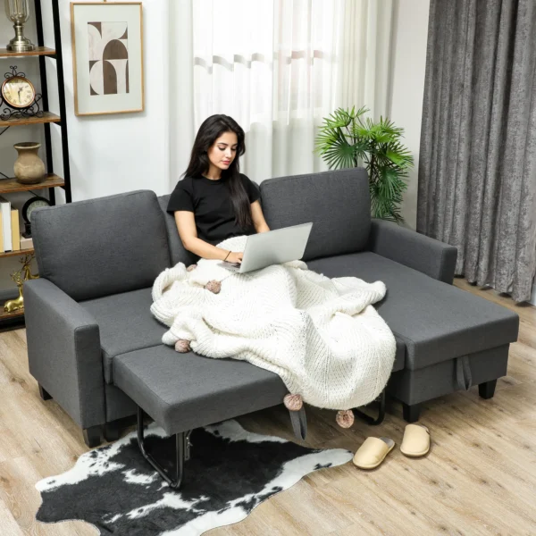 Hoekbank Met Slaapfunctie En Opbergbox L vorm Slaapbank Met Veranderbare Chaise Longue, Voor Appartement En Woonkamer