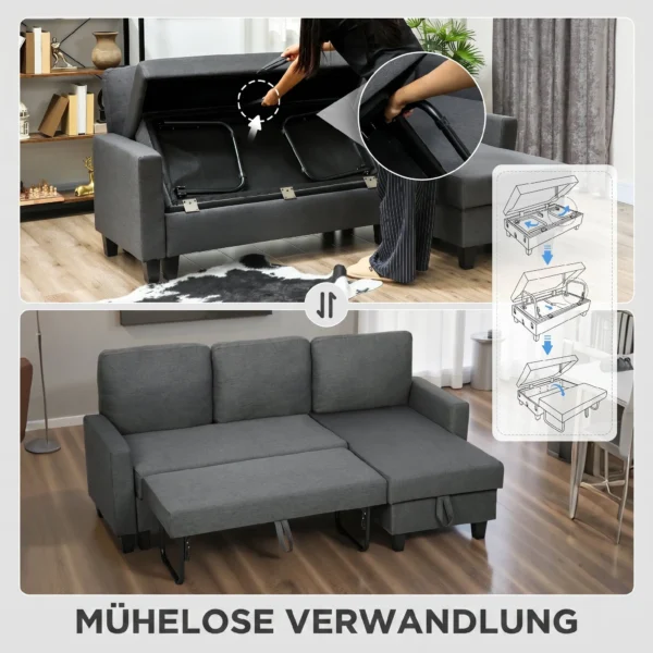 Hoekbank Met Slaapfunctie En Opbergbox L vorm Slaapbank Met Veranderbare Chaise Longue, Voor Appartement En Woonkamer
