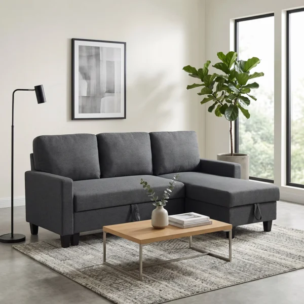 Hoekbank Met Slaapfunctie En Opbergbox L vorm Slaapbank Met Veranderbare Chaise Longue, Voor Appartement En Woonkamer