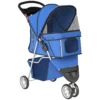 Hondenwagen Hondenbuggy Opvouwbaar Tot 10kg Met Opbergmand, Kussen, Netvensters, Voor Kleine Honden, 77x44x102cm Blauw