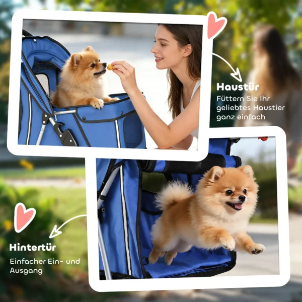 Hondenwagen Hondenbuggy Opvouwbaar Tot 10kg Met Opbergmand, Kussen, Netvensters, Voor Kleine Honden, 77x44x102cm Blauw