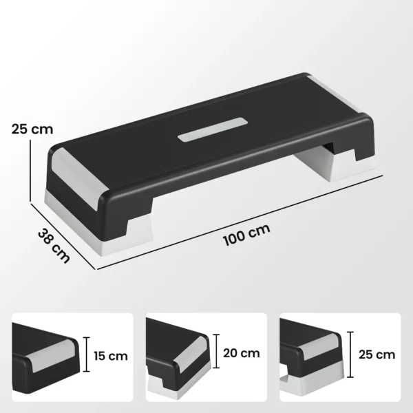 In Hoogte Verstelbaar Fitness Aerobic Stepper Bord Met 3 Niveaus (15/20/25 Cm), Anti slip Mat Zwart+Grijs