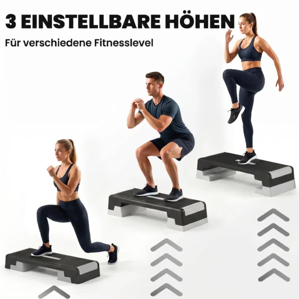 In Hoogte Verstelbaar Fitness Aerobic Stepper Bord Met 3 Niveaus (15/20/25 Cm), Anti slip Mat Zwart+Grijs
