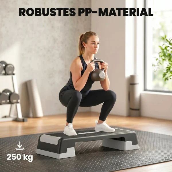 In Hoogte Verstelbaar Fitness Aerobic Stepper Bord Met 3 Niveaus (15/20/25 Cm), Anti slip Mat Zwart+Grijs