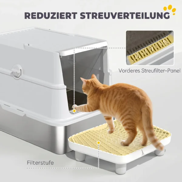 Kattenbak, Roestvrij Staal, XL Binnenruimte, Met Schep, Lichtgrijs
