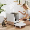 Kattenbak, Roestvrij Staal, XL Binnenruimte, Met Schep, Lichtgrijs