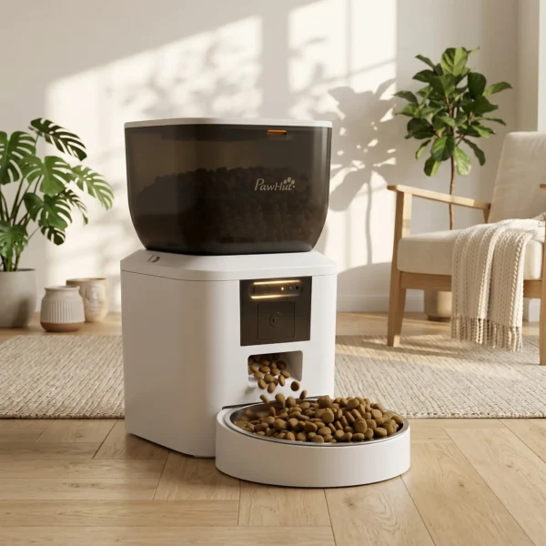 Kattenvoerautomaat Met Camera, 2,4 GHz WLAN, App besturing, 4L Voerautomaat Voor 1 10 Maaltijden, 2 weg Audio