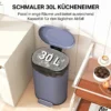Keukenvuilnisbak 30 Liter Met Soft Close Deksel, Metalen Pedaal, Grijs, 36,5 X 31 X 61 Cm