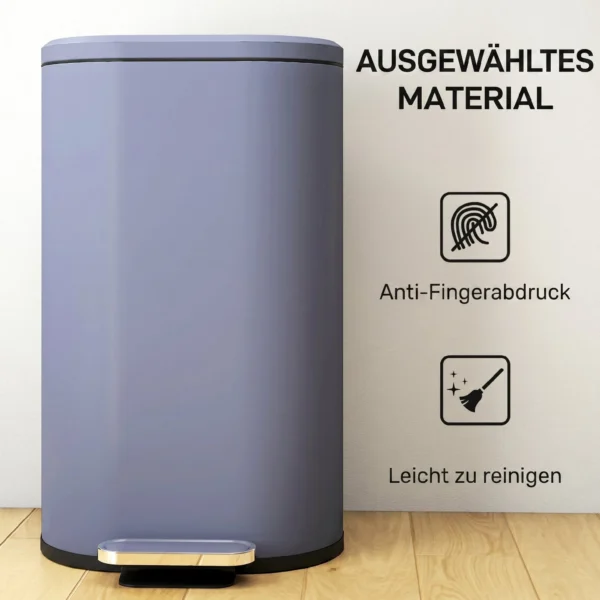 Keukenvuilnisbak 30 Liter Met Soft Close Deksel, Metalen Pedaal, Grijs, 36,5 X 31 X 61 Cm