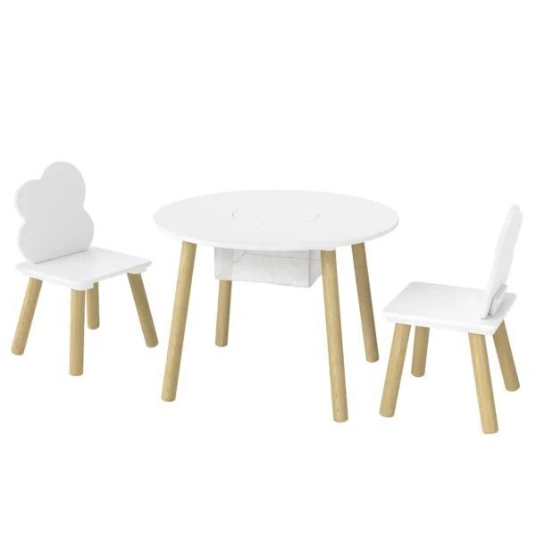 Kindertafel Met Stoelen En Opbergruimte, 3 delig Kindermeubelset In Wit En Natuur Voor Speelkamer En Kinderkamer