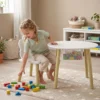 Kindertafel Met Stoelen En Opbergruimte, 3 delig Kindermeubelset In Wit En Natuur Voor Speelkamer En Kinderkamer