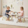 Kindertafel Met Stoelen En Opbergruimte, 3 delig Kindermeubelset In Wit En Natuur Voor Speelkamer En Kinderkamer
